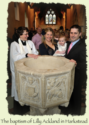 The baptism of Lilly Ackland in Harkstead